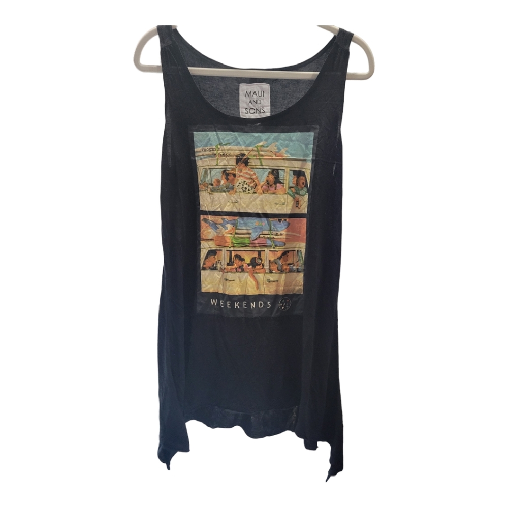 Maui And Son Womens Black Weekends Tank Top Size XL Shirt NWT